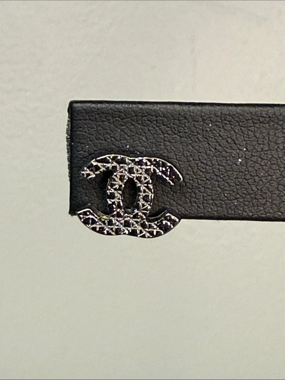 CHANEL CC Logo Stud Earrings Black Ruthenium Textured Costume Jewelry